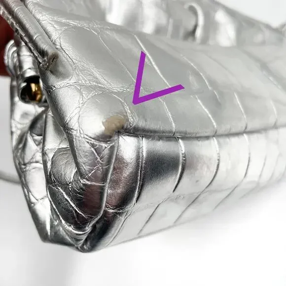 Mansur Gavriel Mini Cloud Clutch Bag Silver Metallic Leather Crossbody Strap - Picture 11 of 15